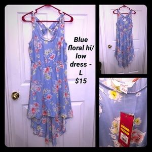 BNWT blue floral high low dress - L